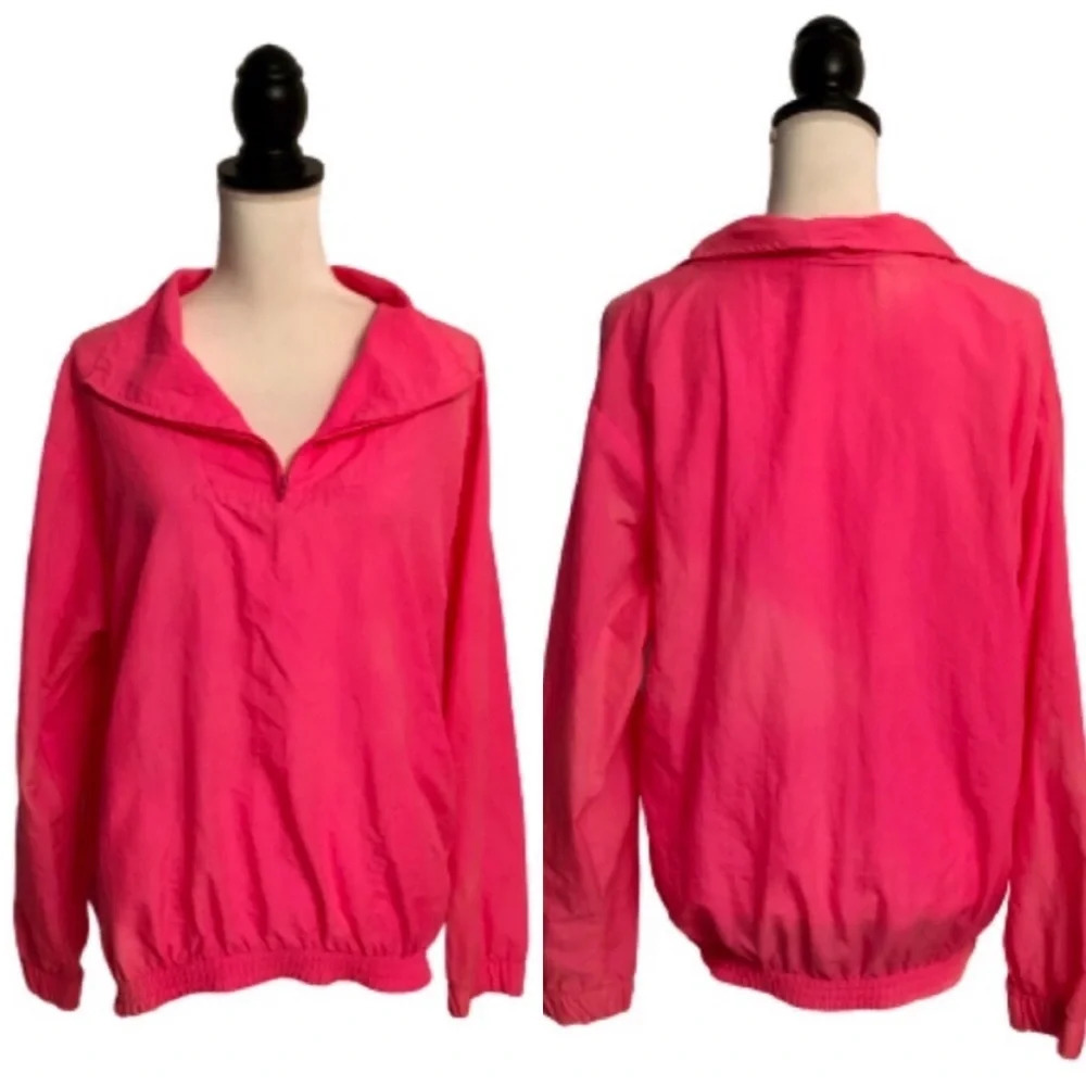 Vintage 90s Barbiecore Pink Flying Colors Neon Pink Nylon Windbreaker